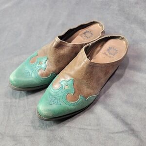 Yellow Box Deanna Mule Shoes Women Brown Turquoise Leather Upper Slip On Size 8